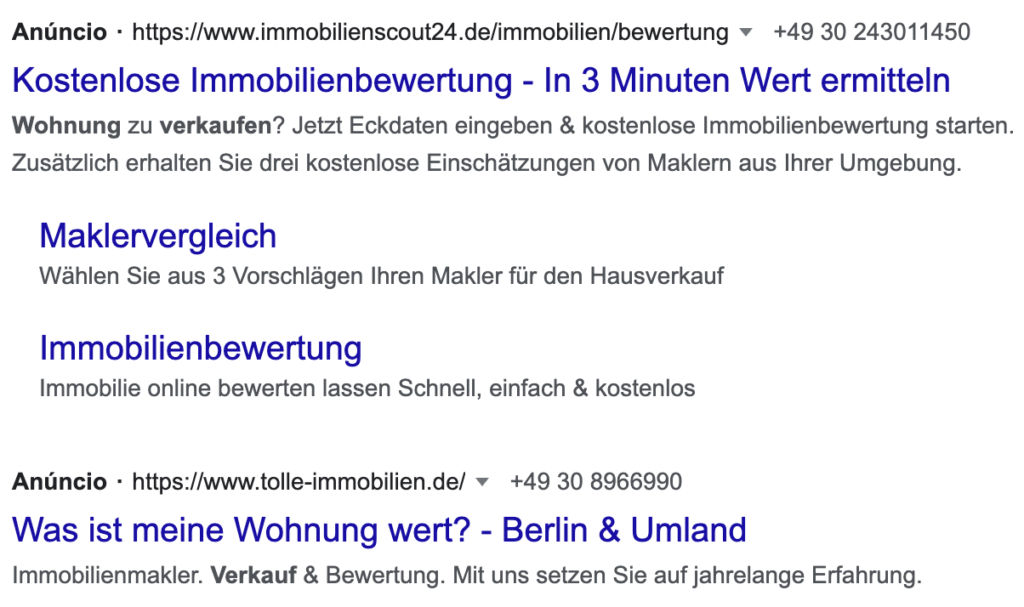 Google-Einträge für Immobilienbewertungen in Berlin