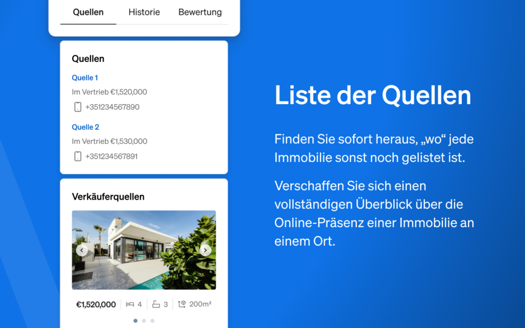 Liste der in der CASAFARI Chrome-Erweiterung angezeigten Quellen