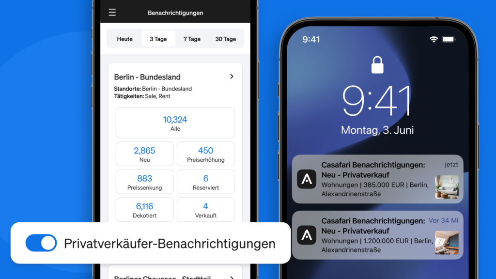Aktivieren Sie Benachrichtigungen in der CASAFARI AI-App, um als Erster über Immobilien von privaten Verkäufern informiert zu werden, die auf den Markt kommen.