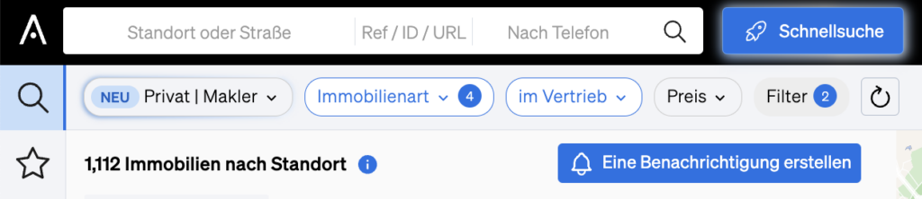 Schnelle Suche in CASAFARI, unterstützt durch KI.