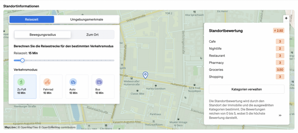 Standortinformationen, damit Immobilienfachleute die Attraktivität einer Immobilie einschätzen können